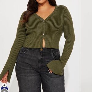 Olive Green Ribbed Cropped Sweater